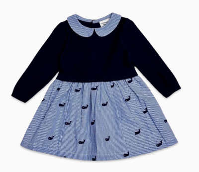 Whale Embroidered pinstripe sweater dress