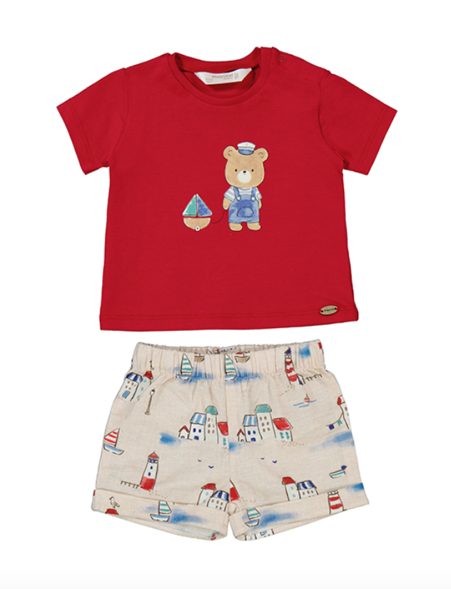 1223 Lighthouse Shorts &amp; Red Teddy Tee Set