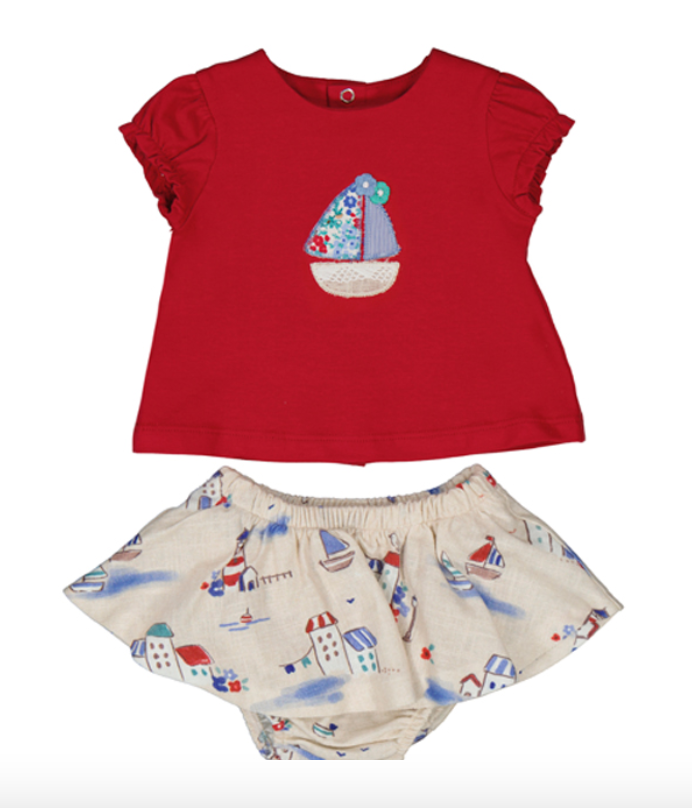 1837 Red Sailboat Tee &amp; Nautical Skirt Set