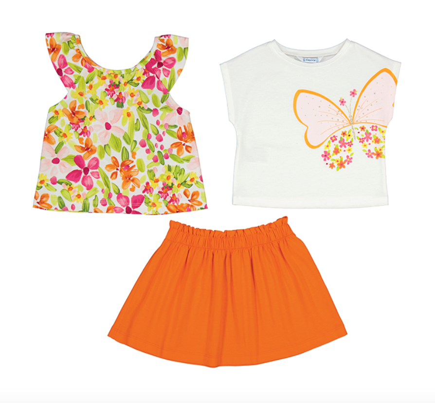 3954 Three Piece Butterfly Tee, Tank &amp; Skirt Set