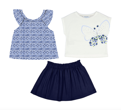 3954 Three Piece Butterfly Tee, Tank &amp; Skirt Set