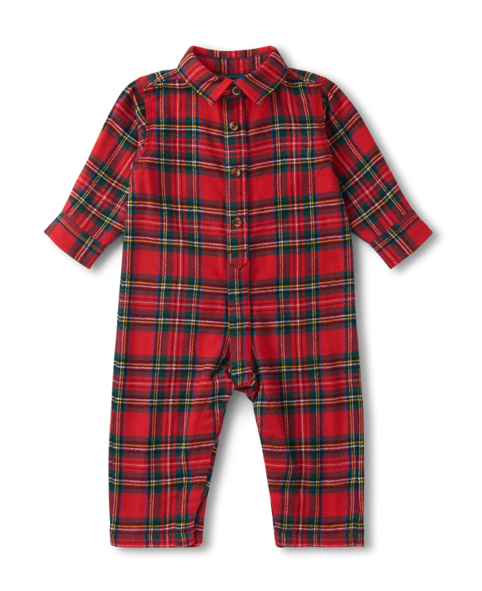 Red Plaid Button Down Romper