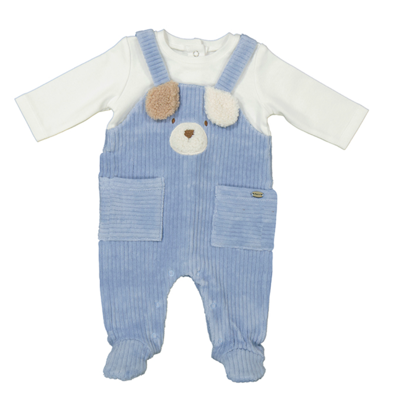 2617 Blue Cord bear romper 