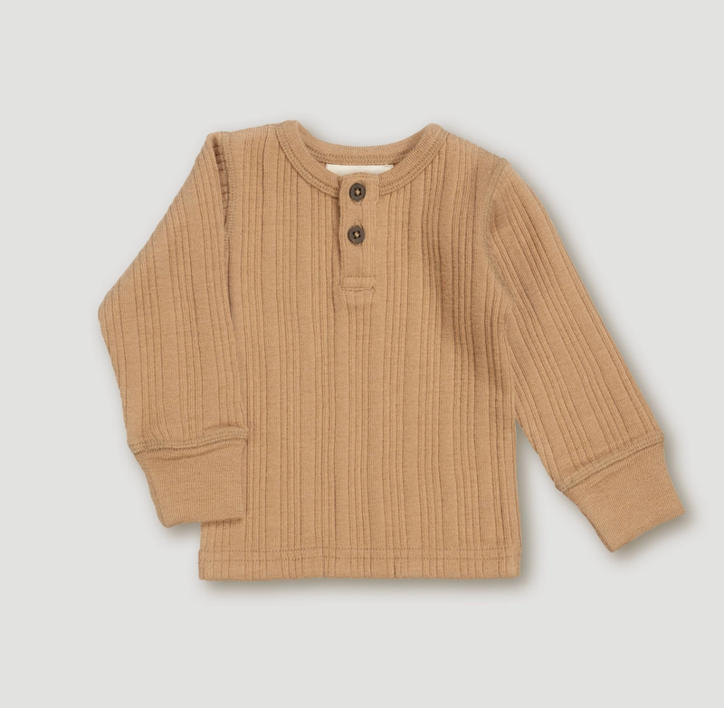 Wool Rib Henley Top Fawn