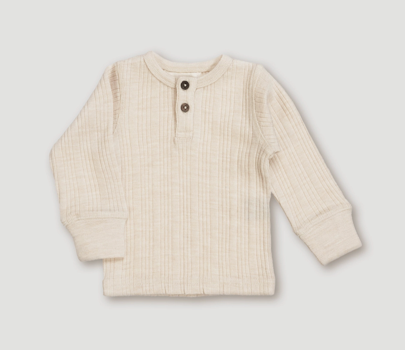 Wool Rib Henley Top Oat