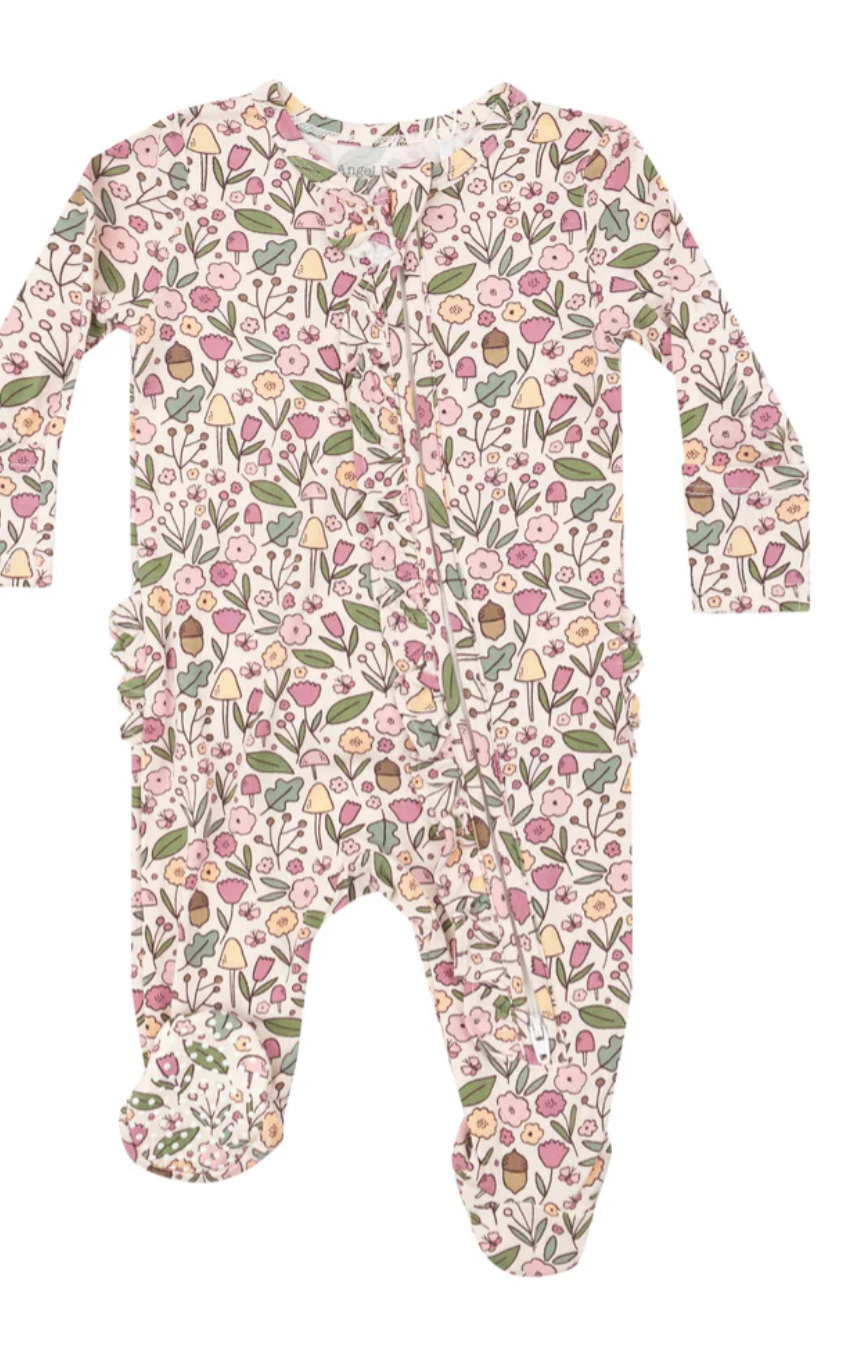 Acorn Floral 2 way ruffle zipper footie