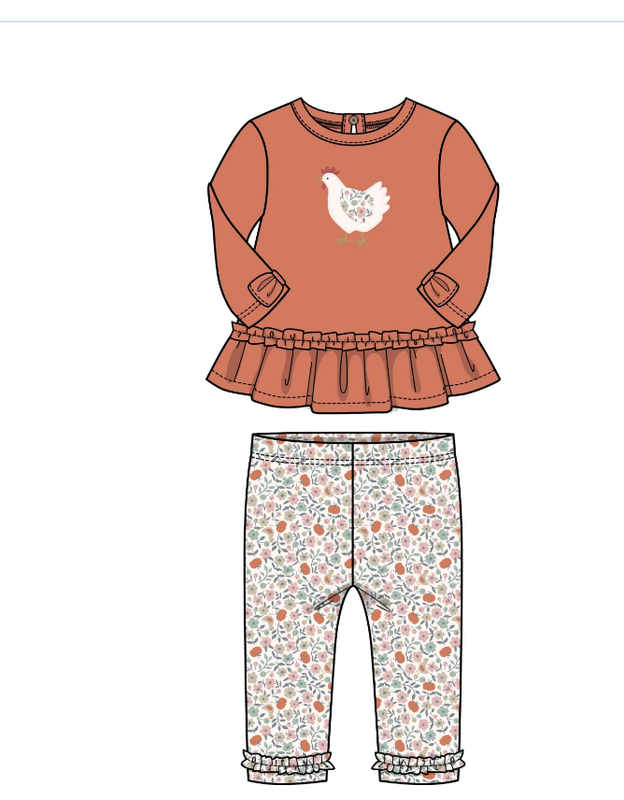 Chicken peplum top &amp; harvest print leggings set 