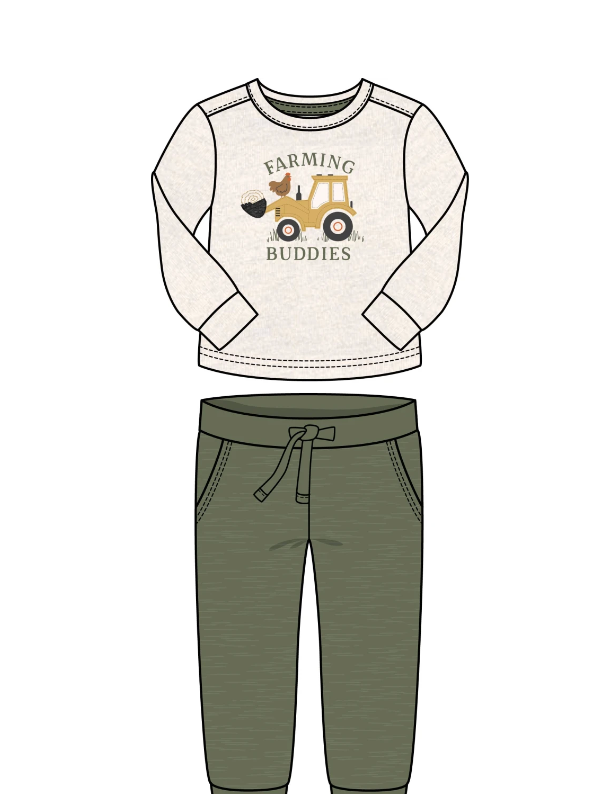 Farming buddies L/S tee &amp; pants set Heather Cream