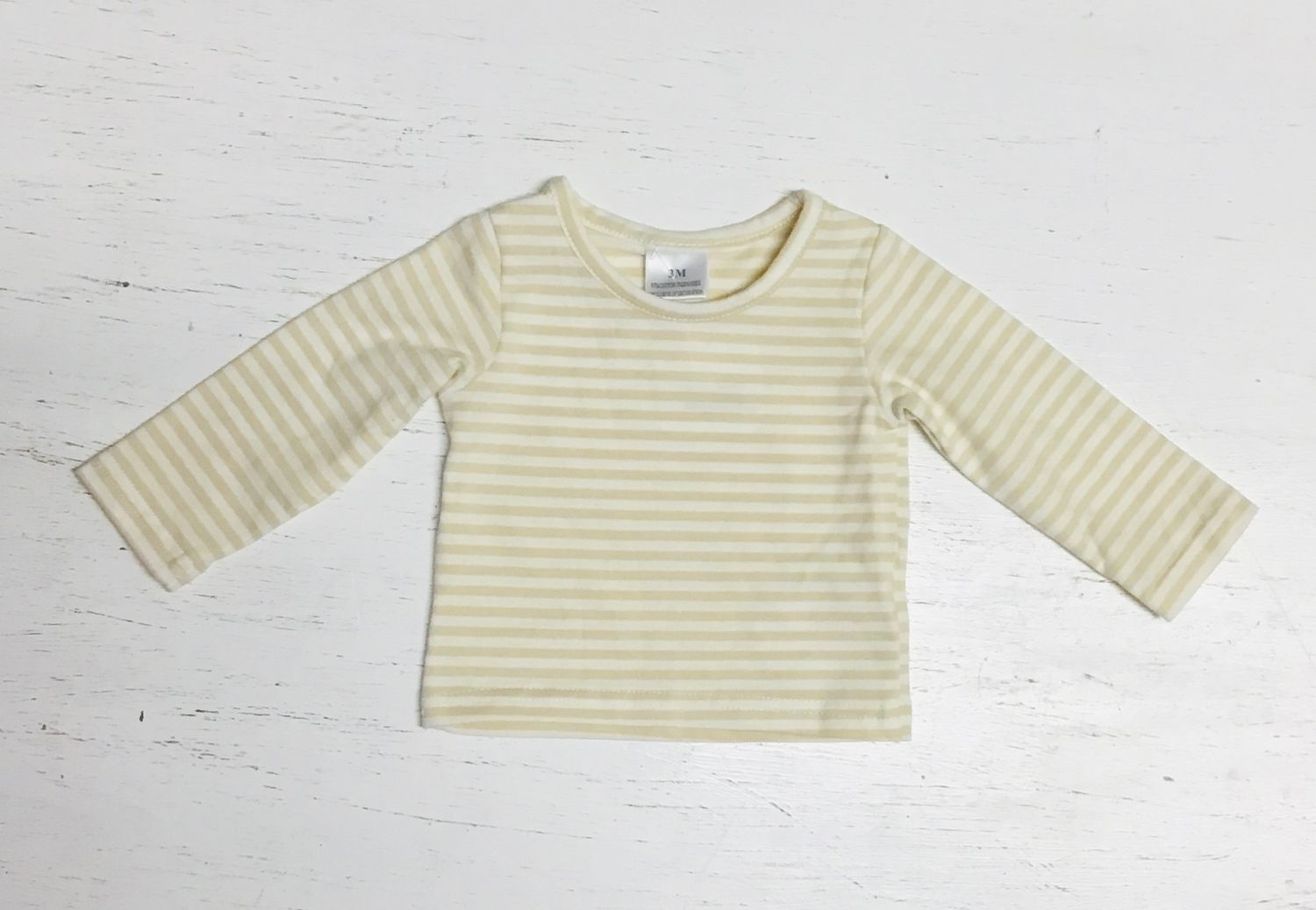 Tan &amp; White Striped Cotton L/S Tee
