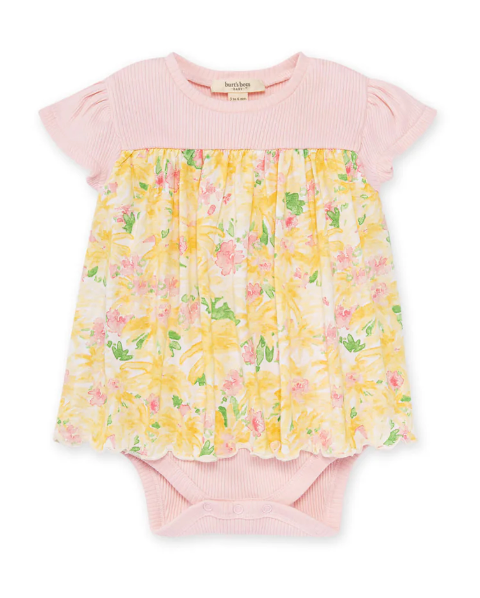 Daisy Floral Ribbed Bodysuit Dress