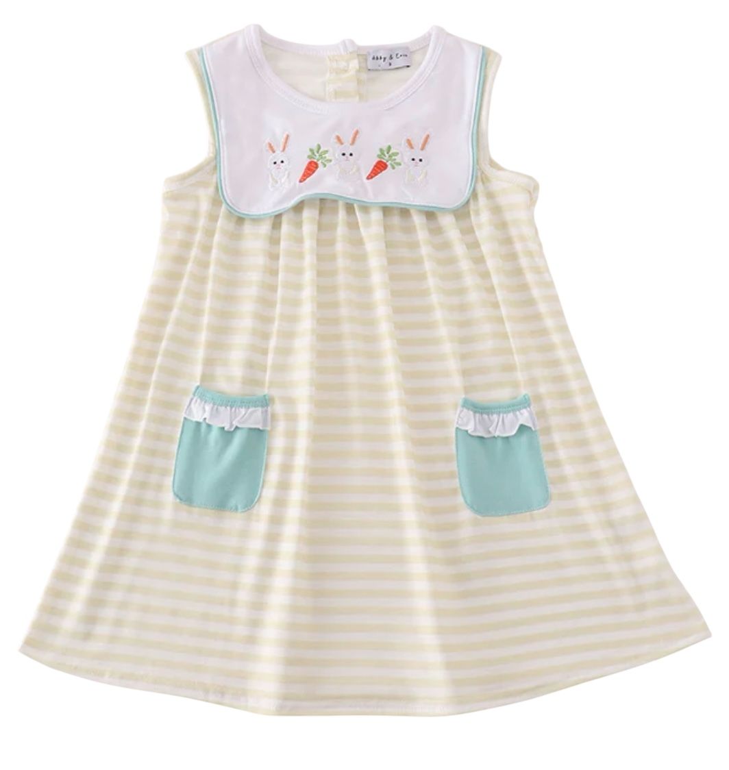 Easter Stripe Bunny embroidery dress