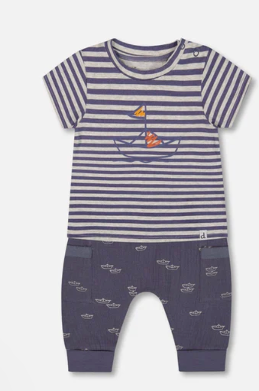 G30D10 Blue Stripe Jersey top &amp; Muslin Pant Set