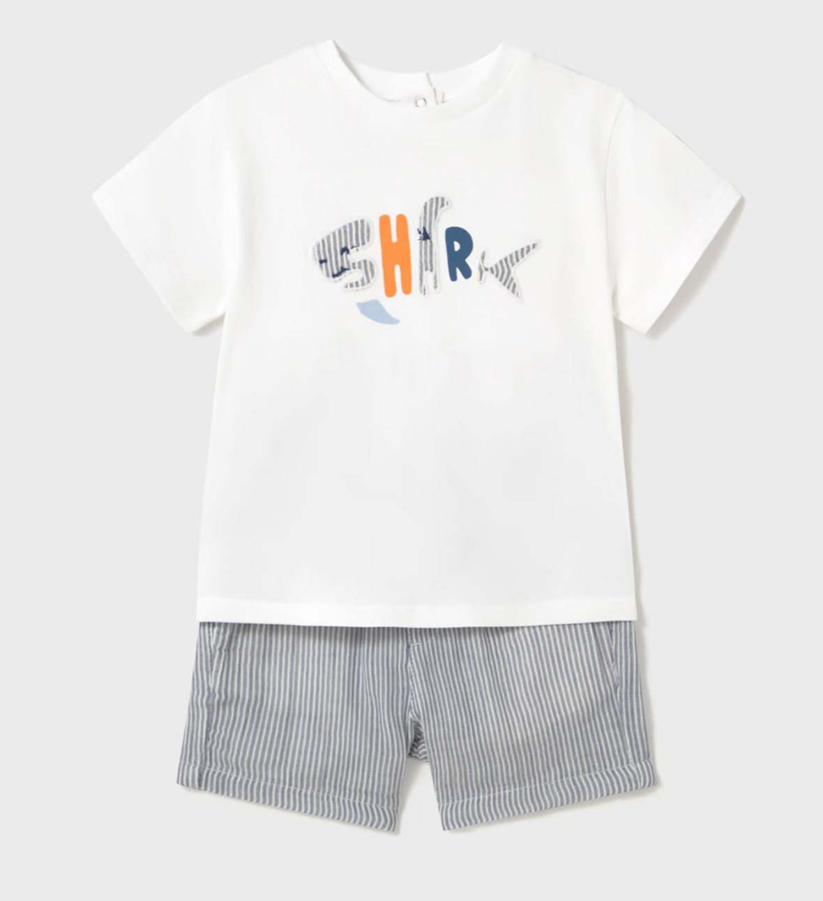 1253 striped short &amp; shark tee shirt 