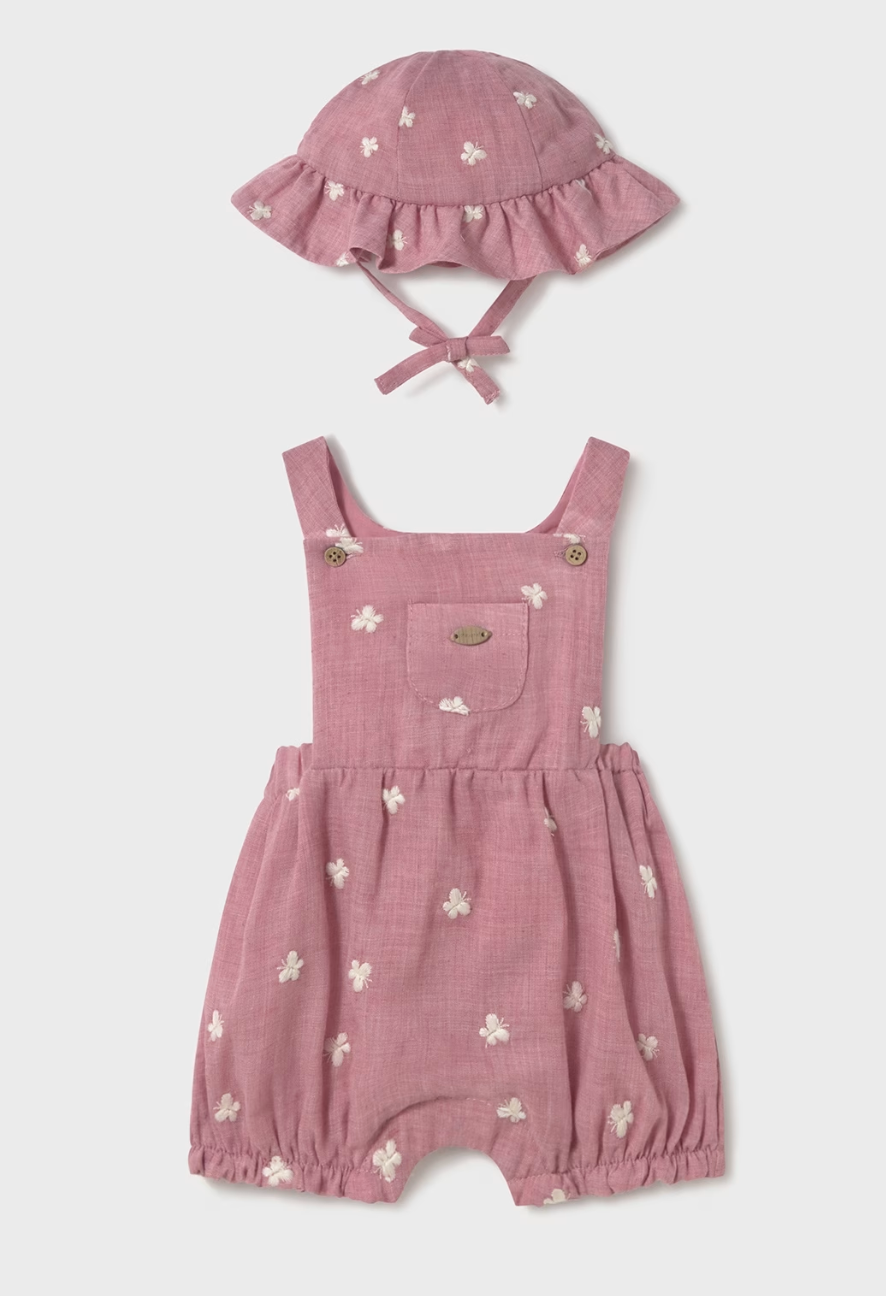 1665 print overall &amp; hat set in hibiscus