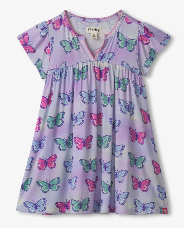 Painted butterflies puff pocket dress