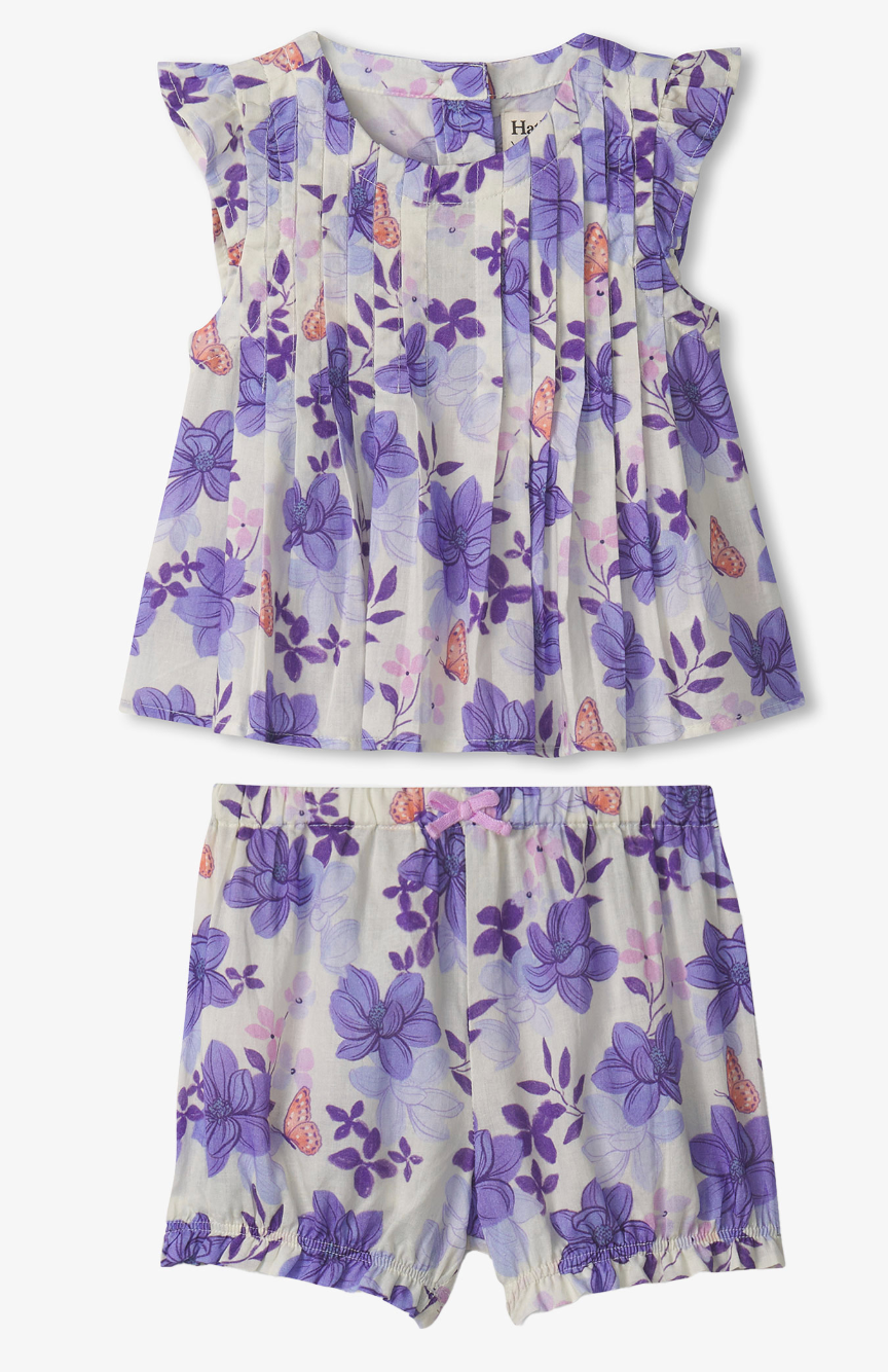 painted magnolias pin tuck short set