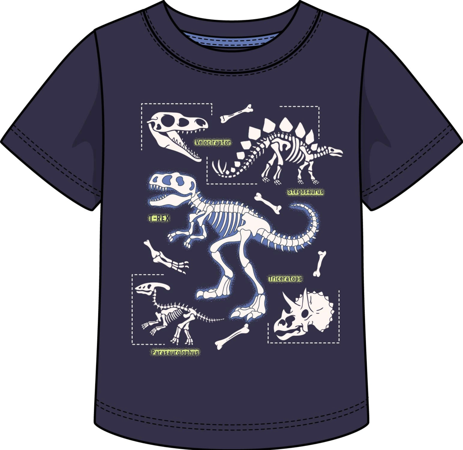glow in the dark dino s/s tee navy