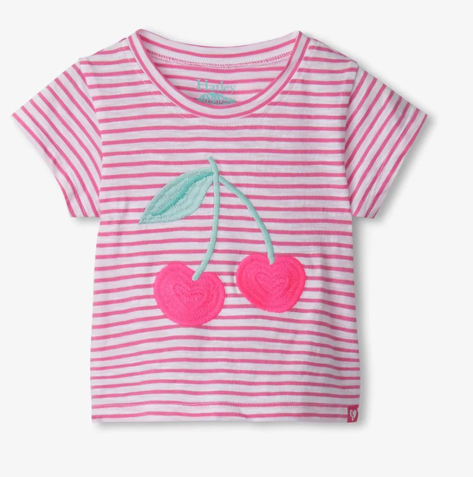 Cherry stripes graphic s/s tee