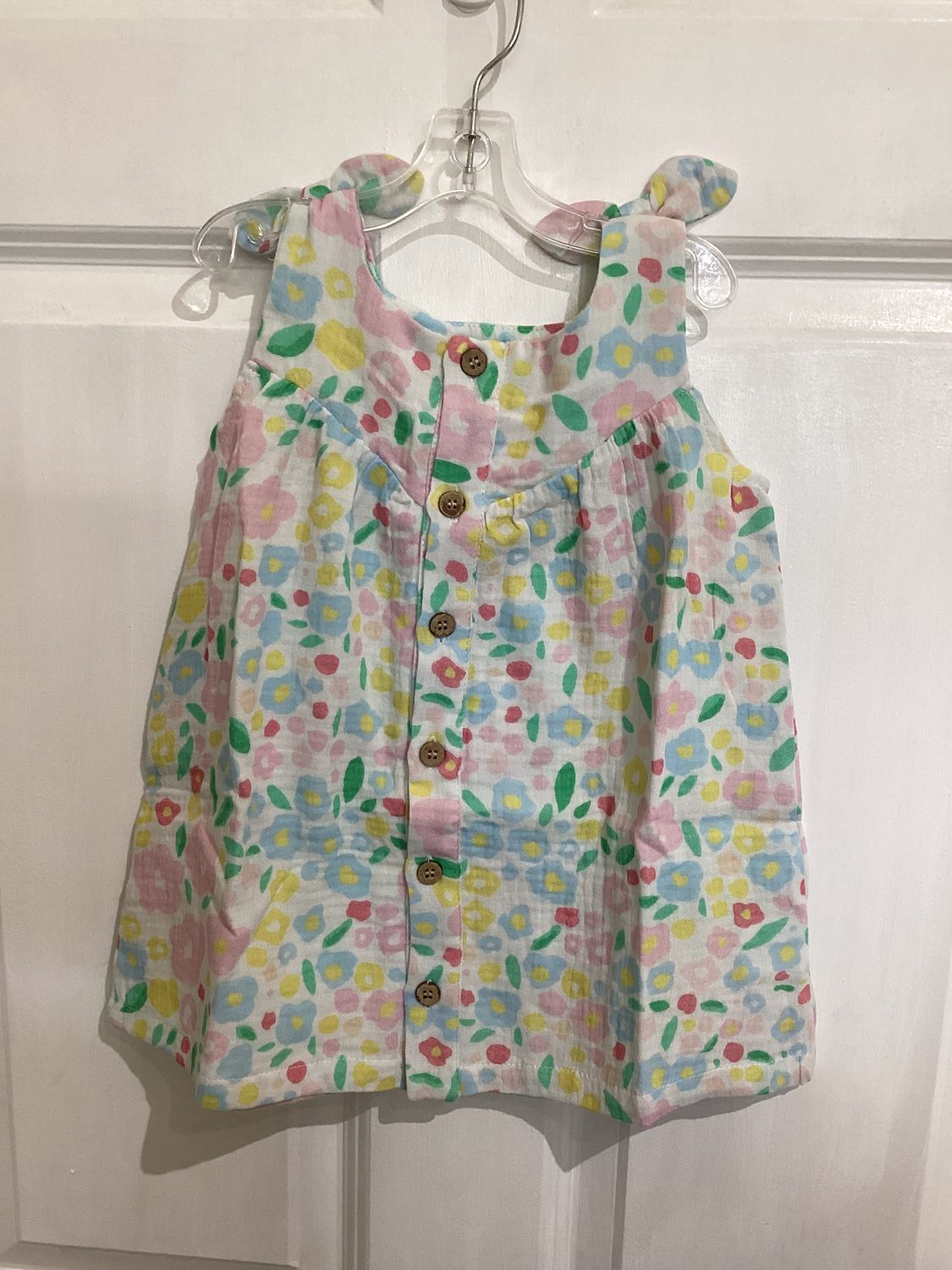 Pink and Yellow Muslin Bow Dress