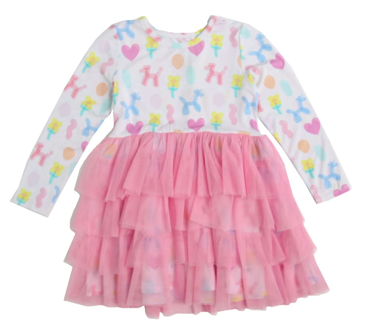 Balloon Animals Pink L/S Twirly Tulle Dress