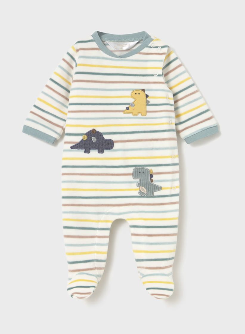 2718 Striped Velour Dino Onesie
