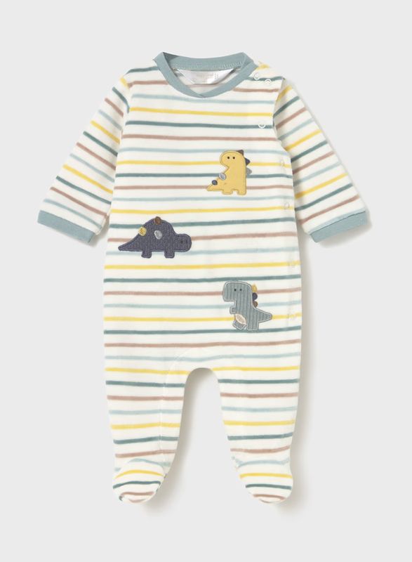 2718 Striped Velour Dino Onesie