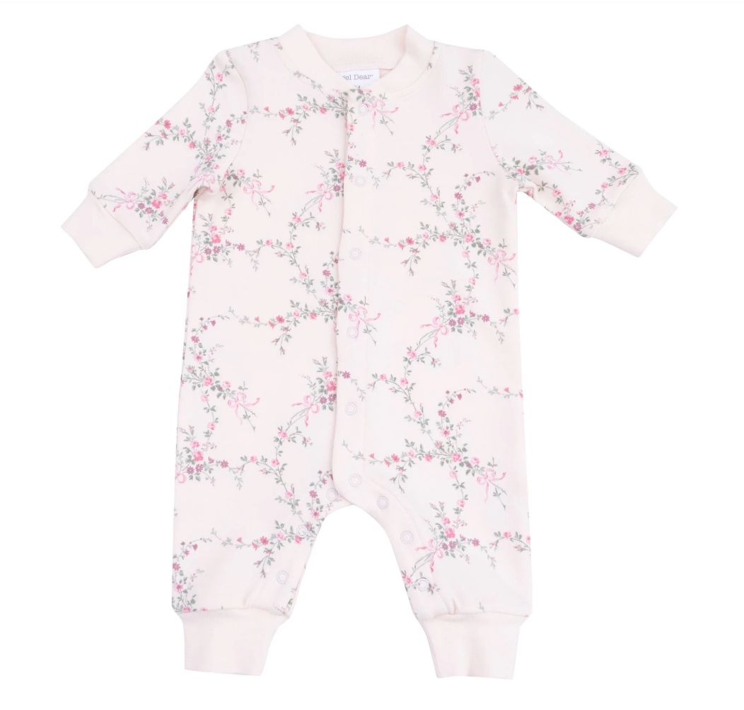 Baseball Collar Romper with Front Pocket - Floral