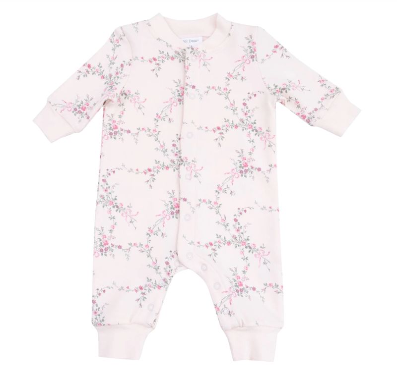 Baseball Collar Romper with Front Pocket - Floral