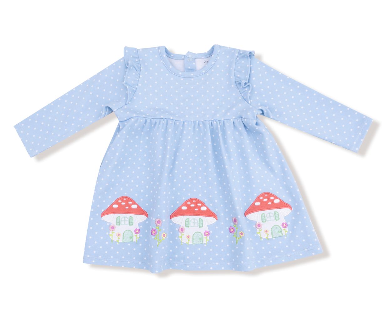 chambray polka dot mushroom dress w/diaper cover