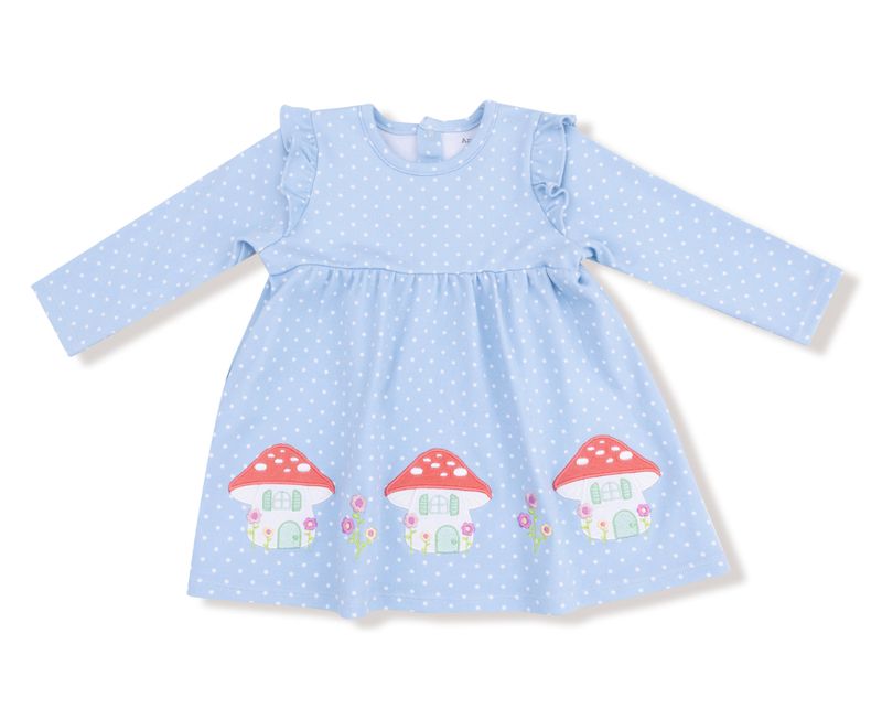 chambray polka dot mushroom dress w/diaper cover