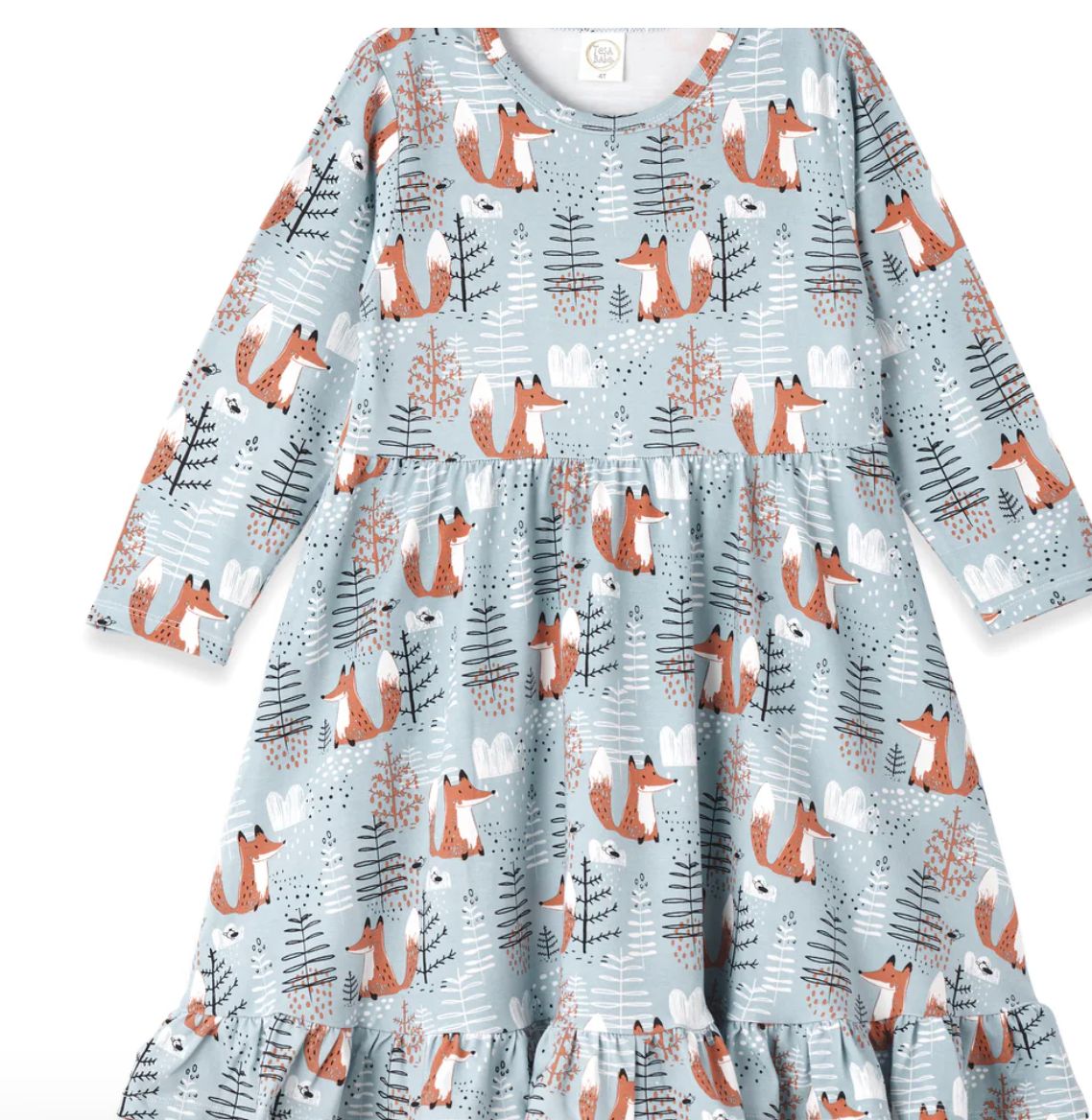 Fox Print L/S Bamboo Twirl Dress