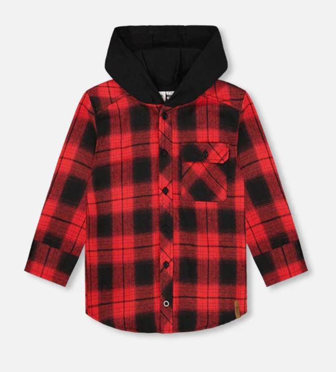 H20OB16 Red/Black Flannel Shirt with Hoodie