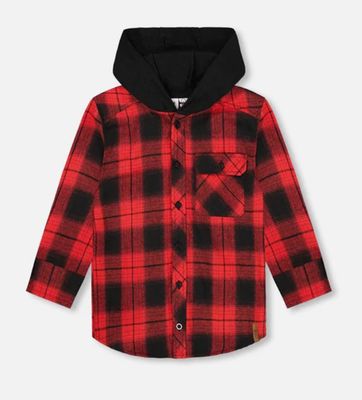 H20OB16 Red/Black Flannel Shirt with Hoodie