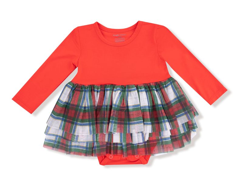Holiday plaid L/S bodysuit tutu