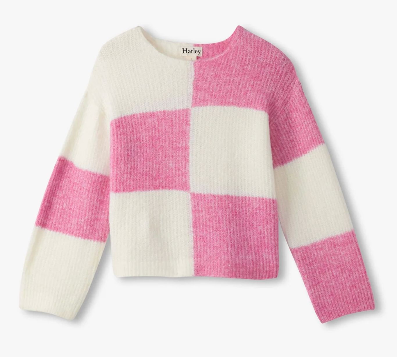 Sea Pink check drop shoulder sweater