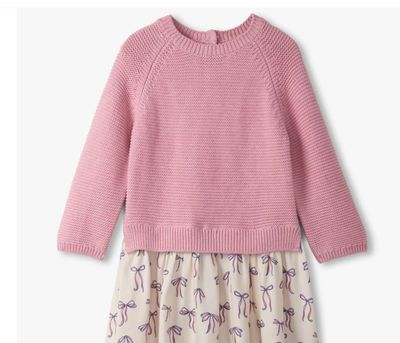 Painterly Bows Mixed Media Sweater Dress