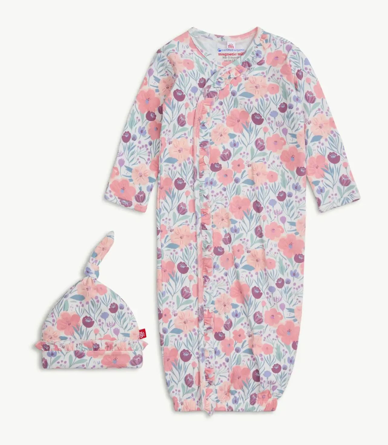 Whistledon Ruffle Placket Gown &amp; Hat Set 0-3m