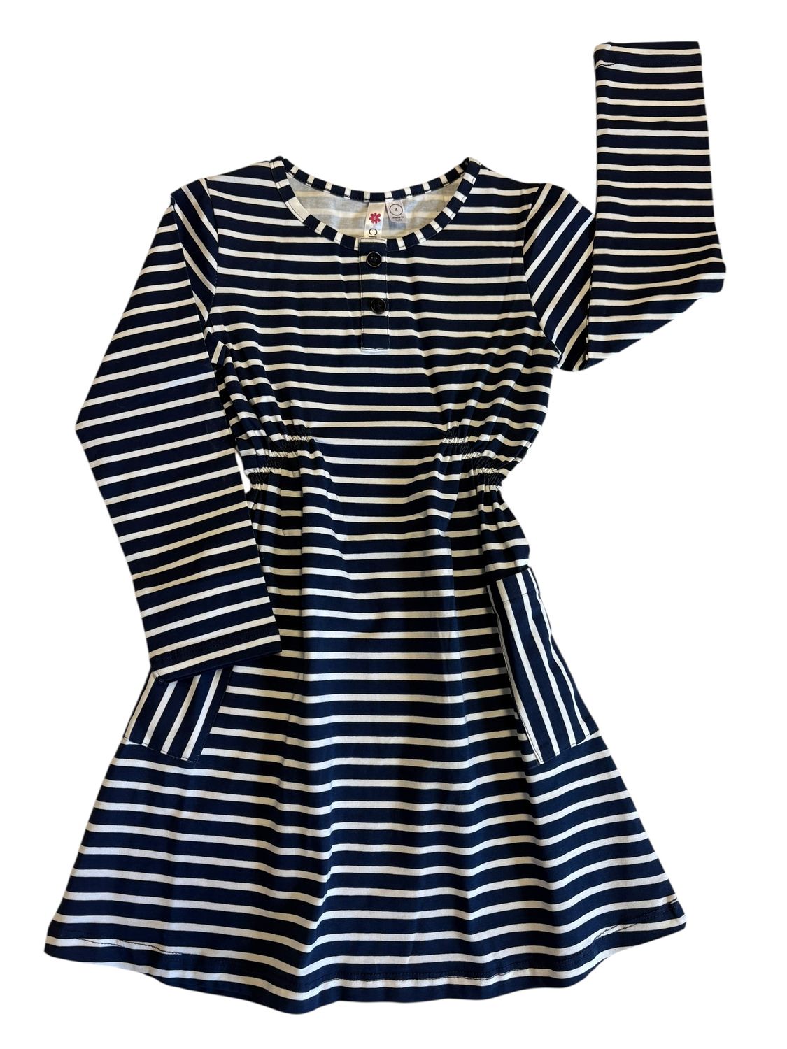 33822 Navy Stripe Placket Dress w/ pockets