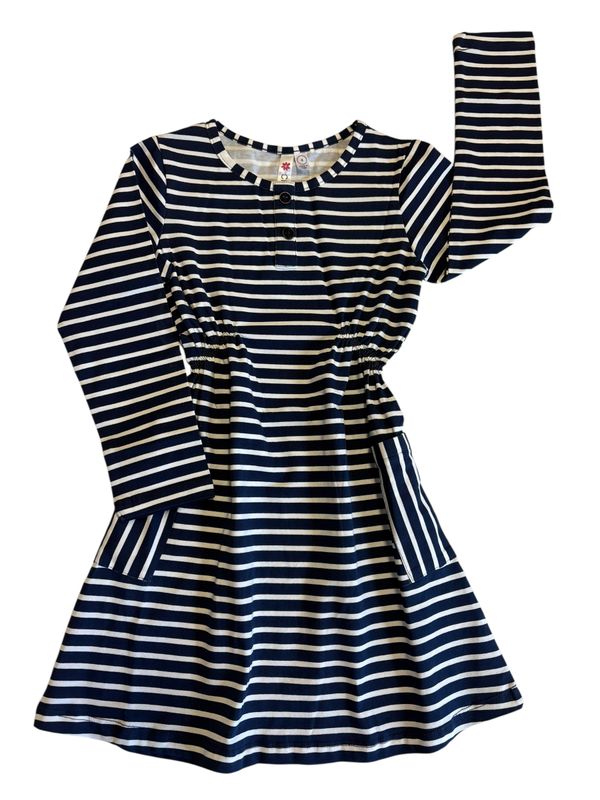 33822 Navy Stripe Placket Dress w/ pockets