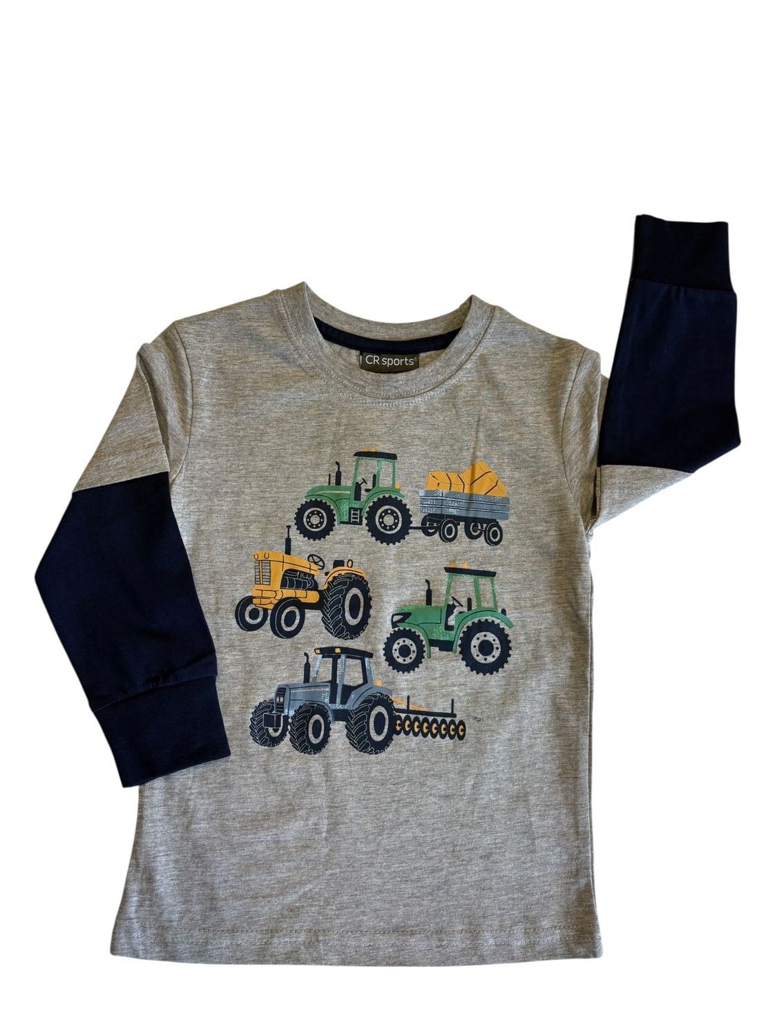 24296 Boys Tractor Top w/ navy sleeve