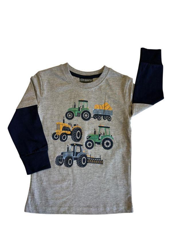 24296 Boys Tractor Top w/ navy sleeve