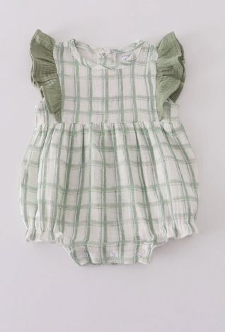 Sage Ruffle Plaid Bubble