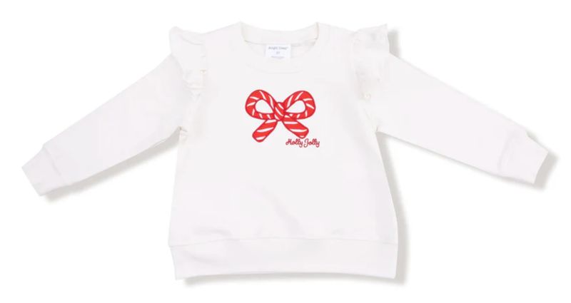 Ruffle Shoulder Sweatshirt Holly Jolly Bow