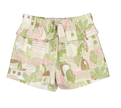 3254 Green Cactuses Patterned Shorts