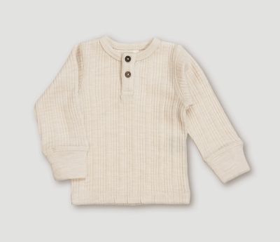 Wool Rib Henley Top Oat