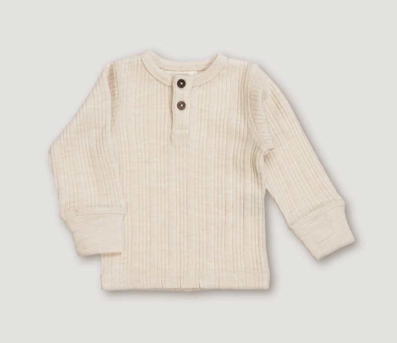 Wool Rib Henley Top Oat