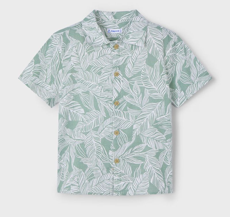 3115 tropical print button down shirt dark laurel