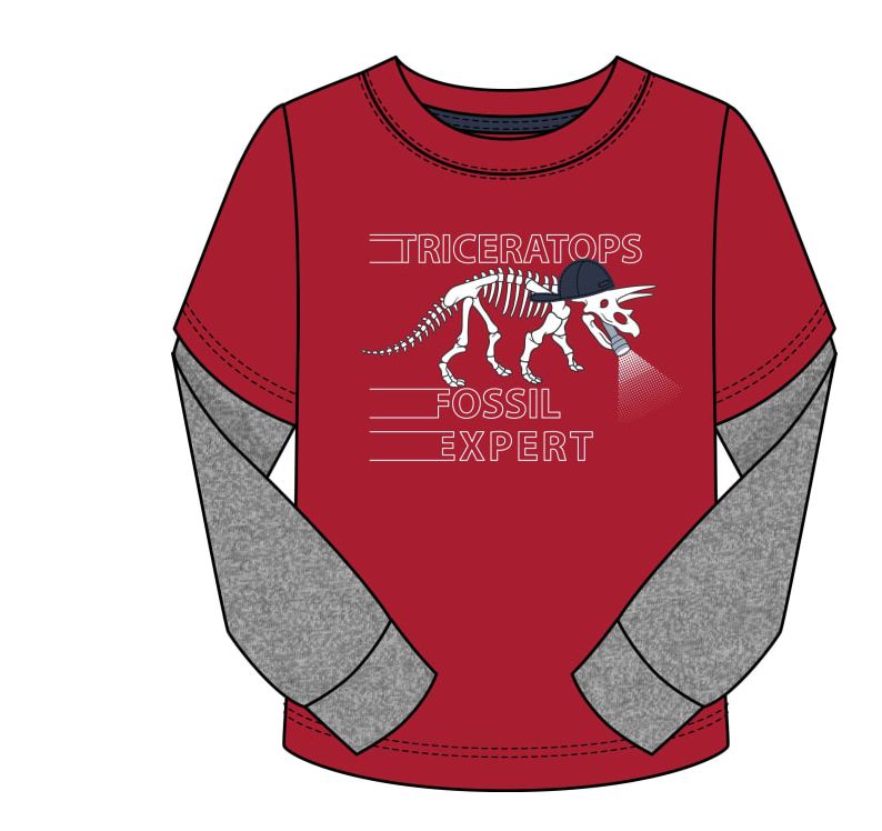 Triceratops fossils L/S tee Red