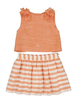 3952 Orange Tank &amp; Striped Skirt Set