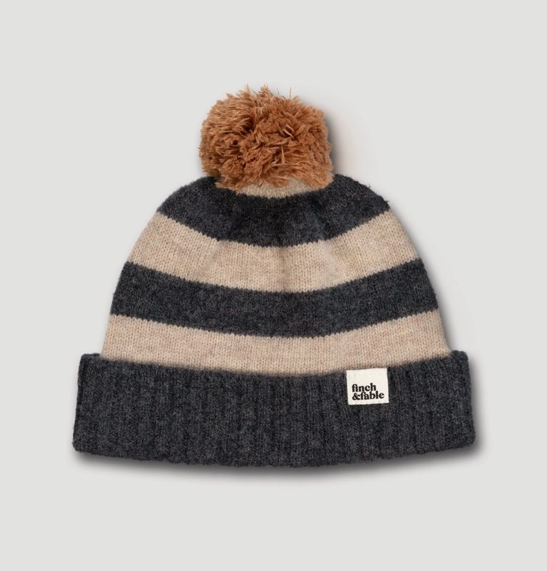Wool pom pom stripe beanie